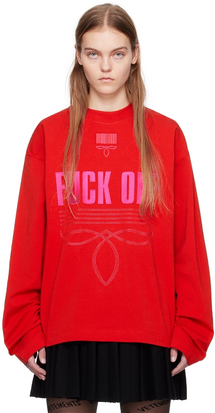 Photo: VTMNTS Red Embroidered Long Sleeve T-Shirt