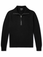 TOM FORD - Suede-Trimmed Wool-Blend Half-Zip Sweater - Black