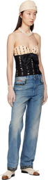 Valentino Blue Floral Print Hem Jeans