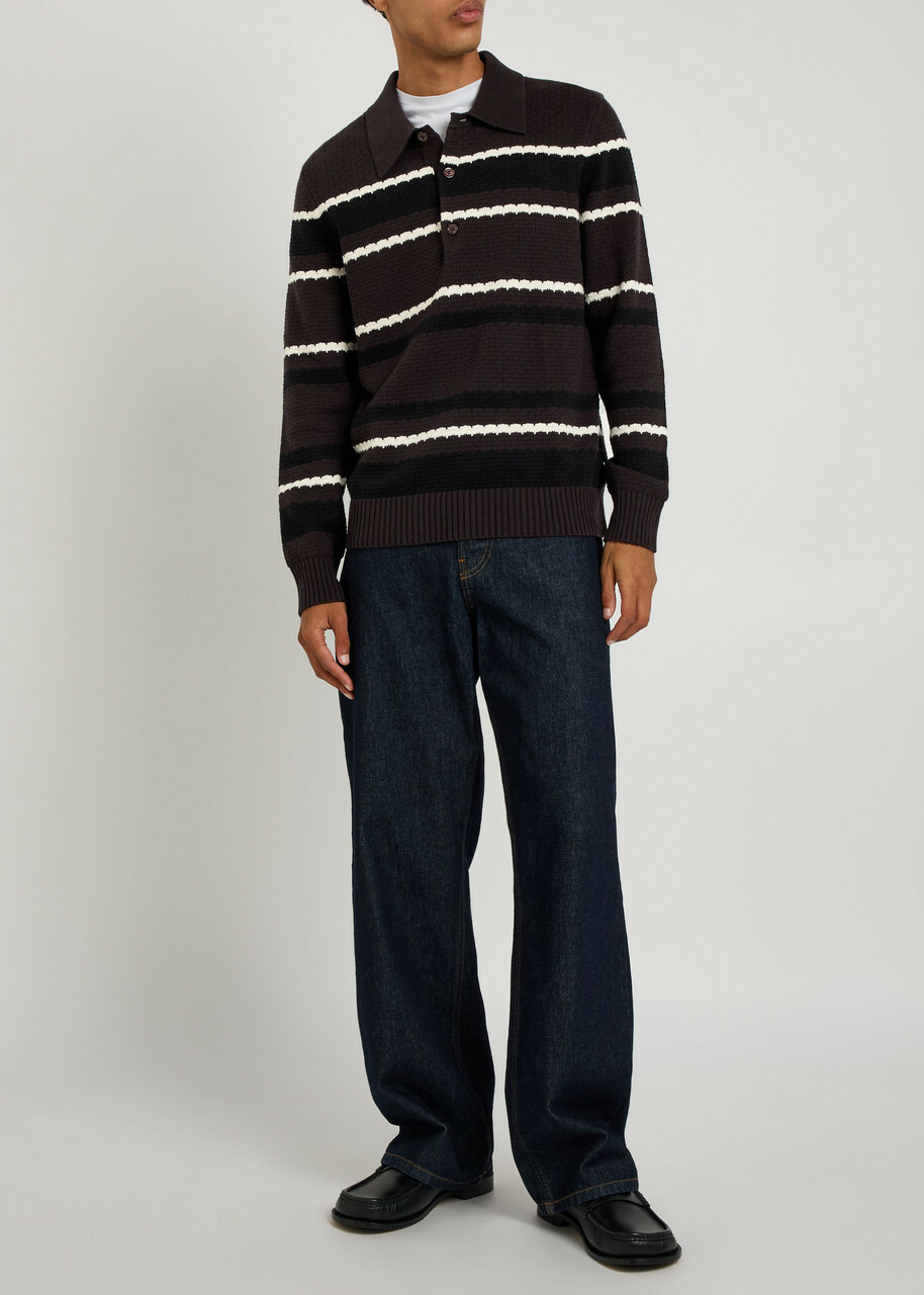 NN07 Alfie Striped Cotton Polo Jumper Black