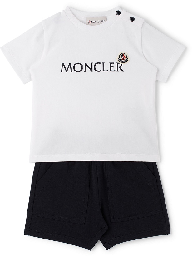 Photo: Moncler Enfant Baby White & Navy Logo T-Shirt & Shorts Set