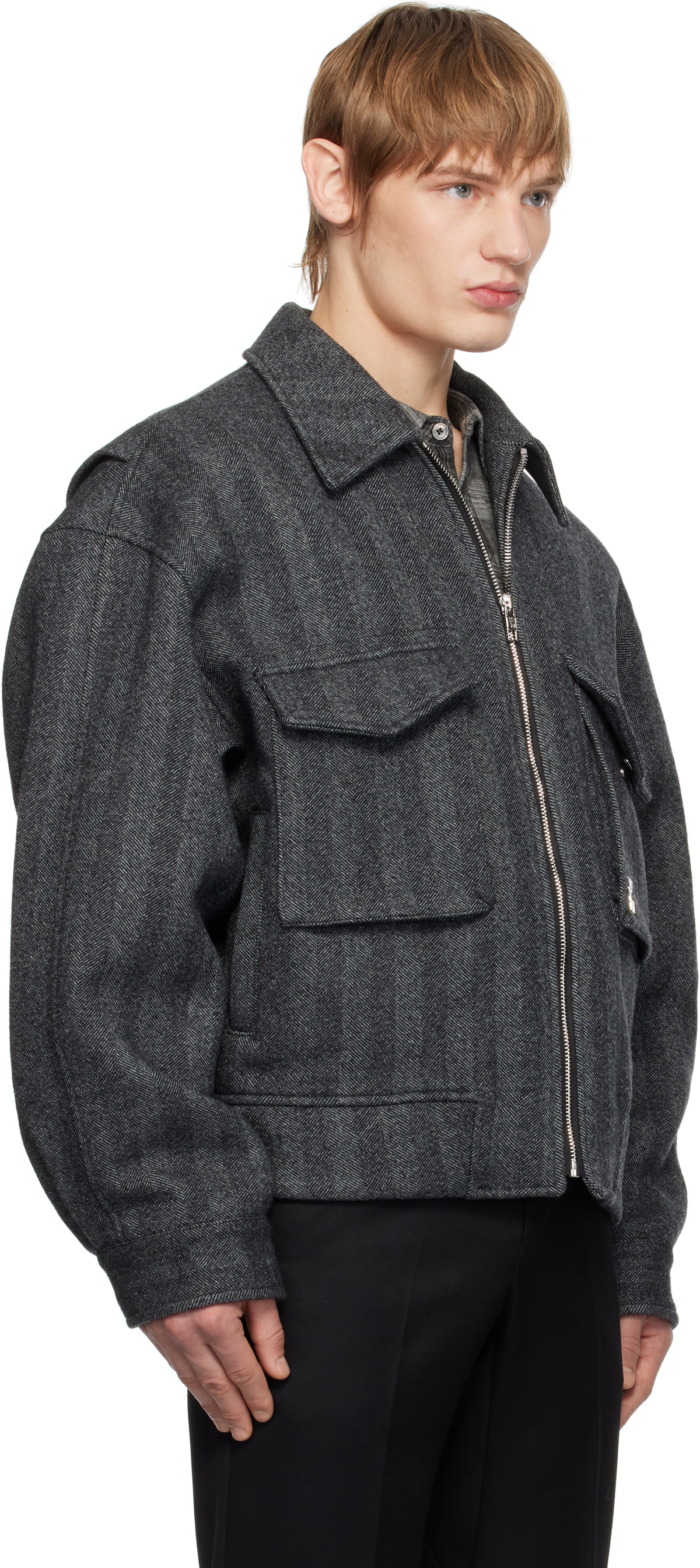 WOOYOUNGMI Gray Herringbone Wool Jacket Wooyoungmi