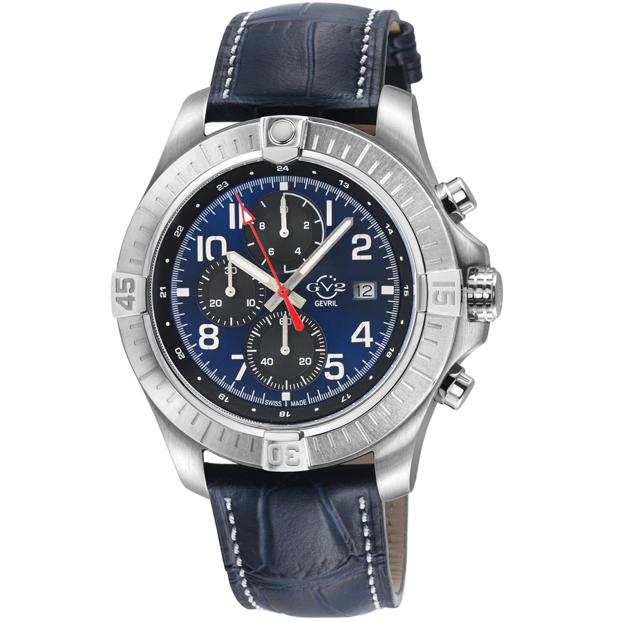 GV2 by Gevril T38 Chronograph Quartz Blue Dial Mens Watch 42805