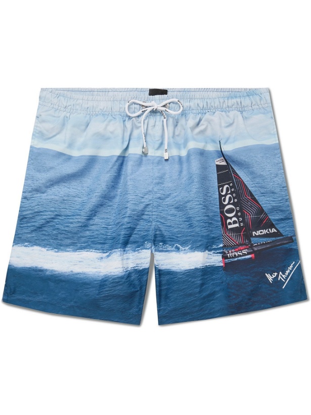 Photo: HUGO BOSS - Mid-Length Printed SEAQUAL Swim Shorts - Blue - S
