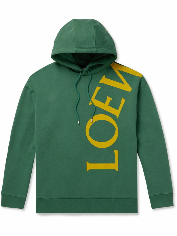 Photo: LOEWE - Logo-Print Cotton-Jersey Hoodie - Green