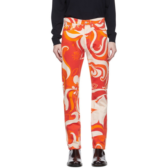 Photo: Dries Van Noten Red and Orange Graphic Slim Jeans