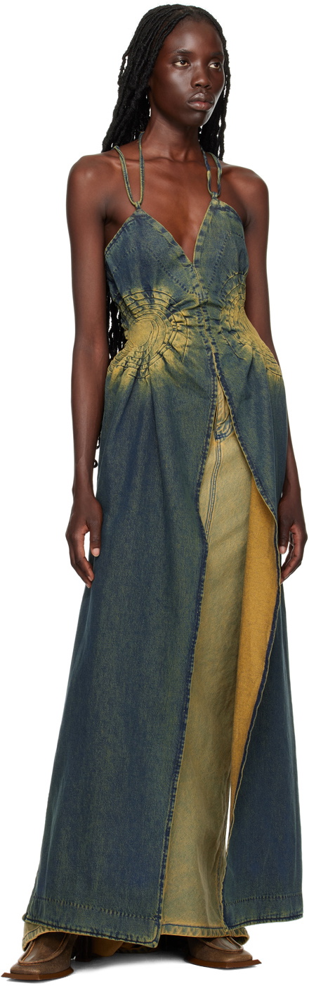 Masha Popova Blue & Yellow Trail Maxi Skirt