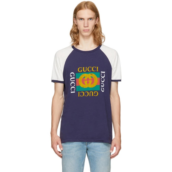 Photo: Gucci Navy Raglan Modern Future Logo T-Shirt 