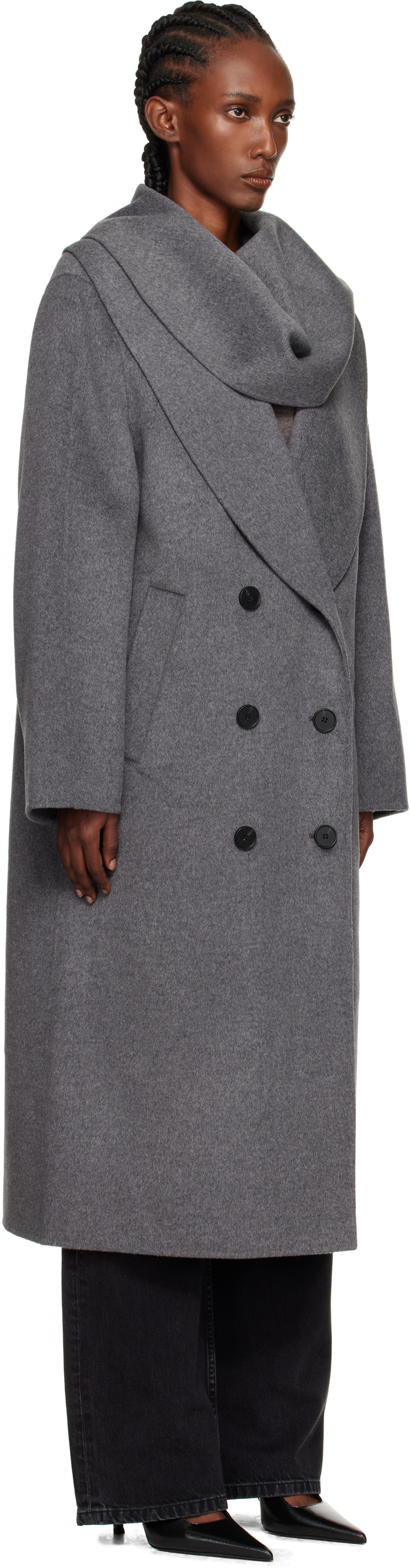 Róhe Gray Signature Double-Faced Scarf Coat