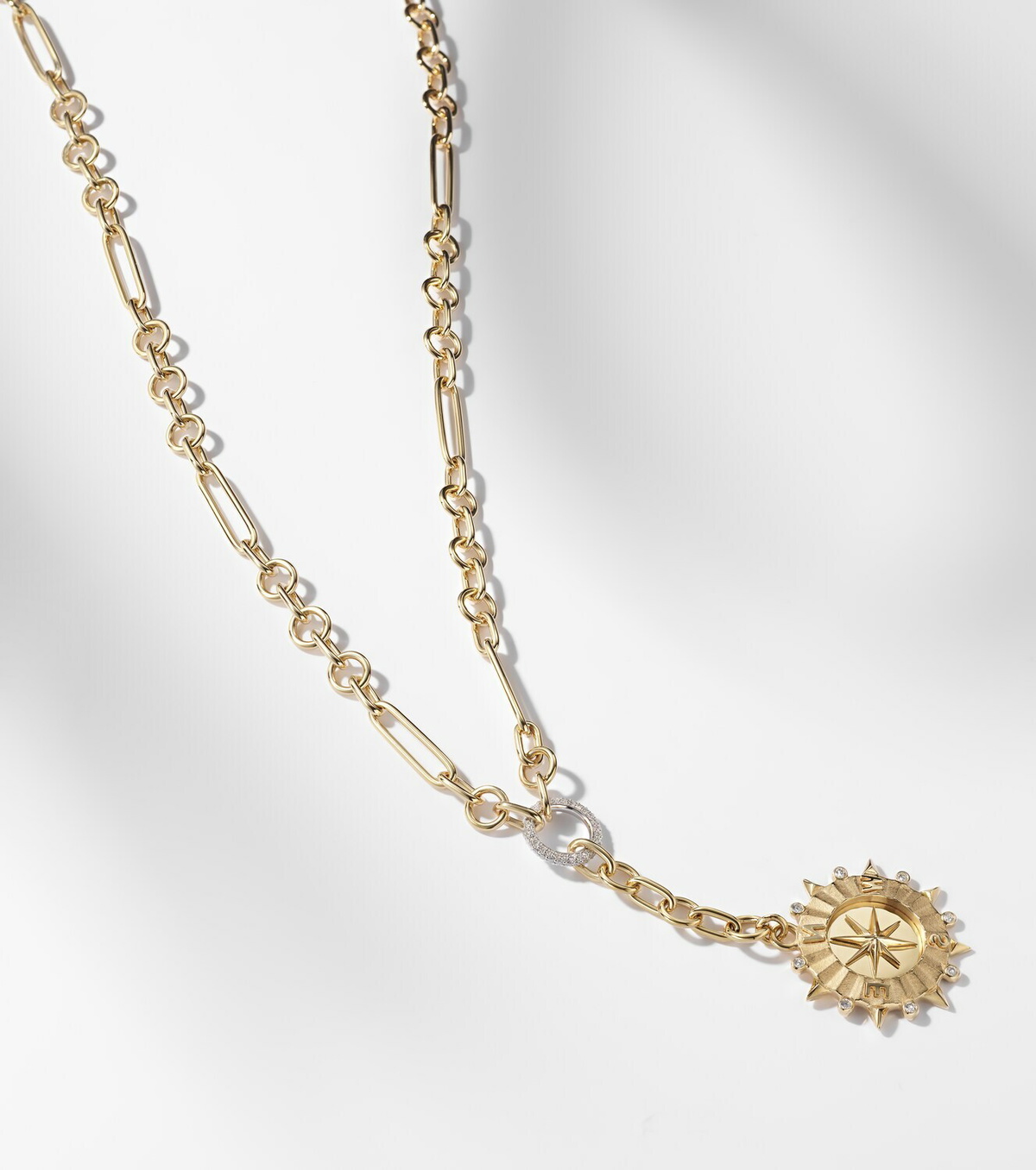 FoundRae Internal Compass Small 18kt gold pendant necklace with diamonds