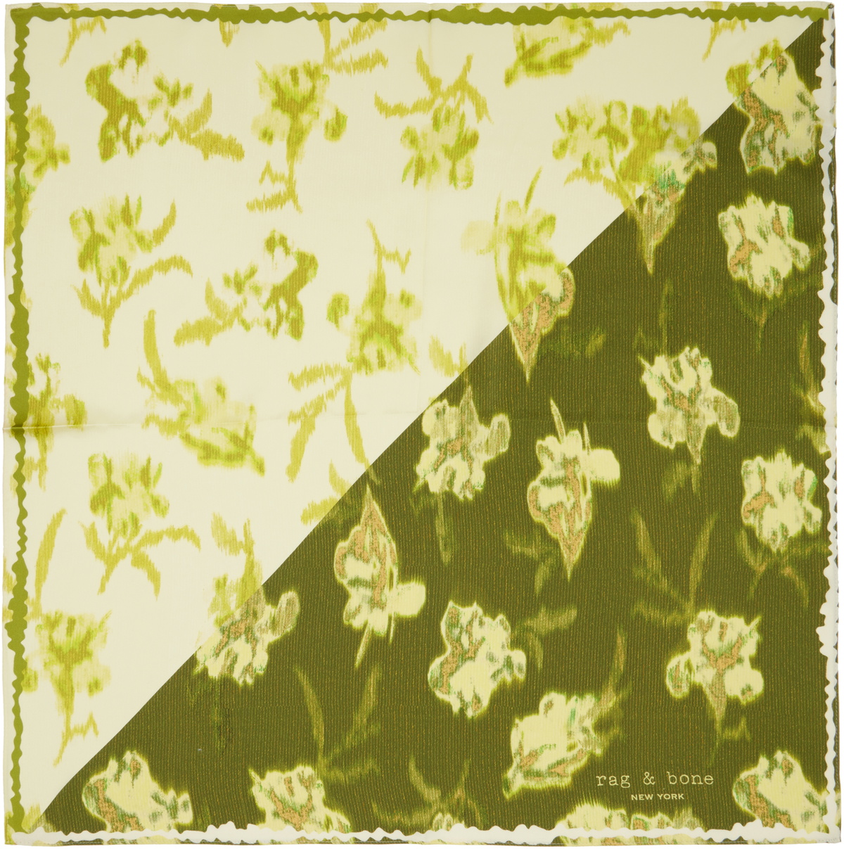 rag & bone Green Kit Floral-Print Silk Bandana Scarf