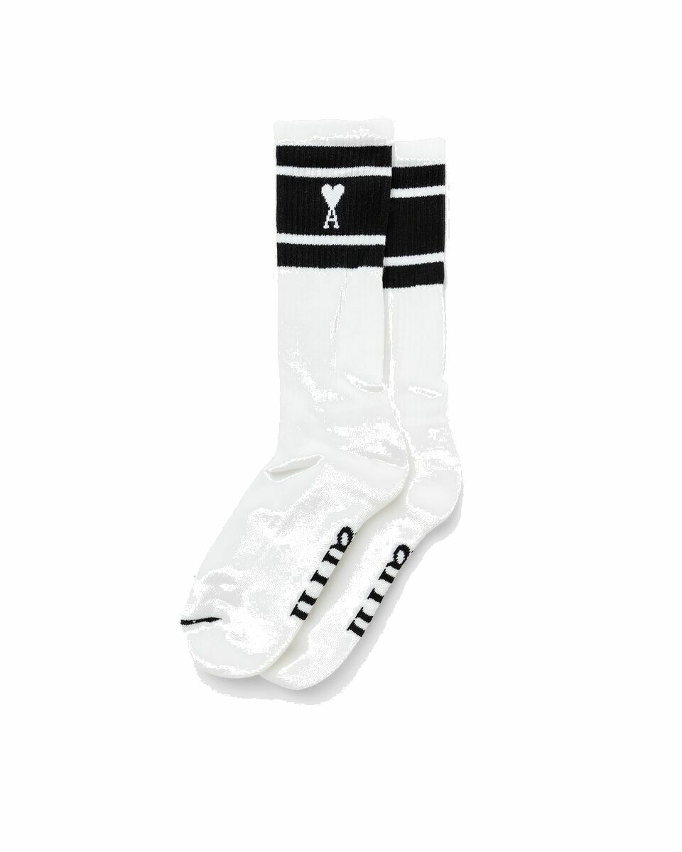 Photo: Ami Paris Ami De Coeur Striped Socks Black - Mens - Socks