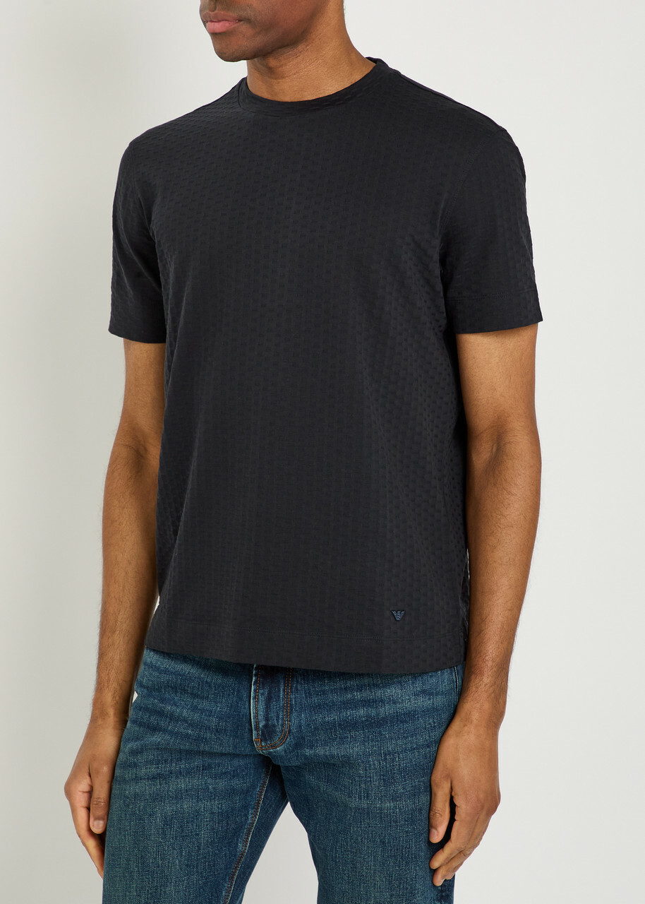 Emporio Armani Jacquard Logo-embroidered Cotton T-shirt Navy