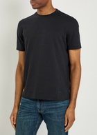 Emporio Armani Jacquard Logo-embroidered Cotton T-shirt Navy