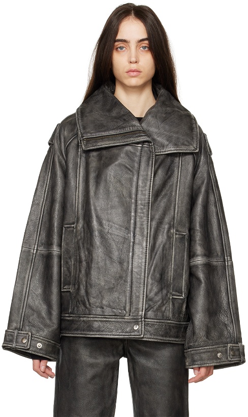 Photo: REMAIN Birger Christensen Gray Faded Leather Jacket