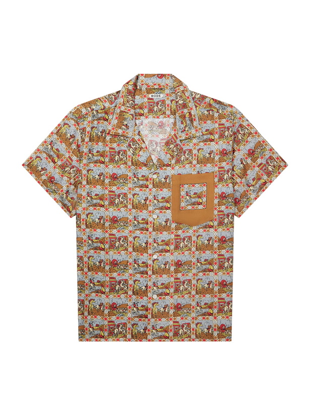 Photo: BODE - Cowboy Comic Camp-Collar Printed Silk-Satin Shirt - Brown
