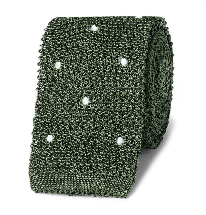 Photo: Canali - 6cm Polka-Dot Knitted Silk Tie - Green