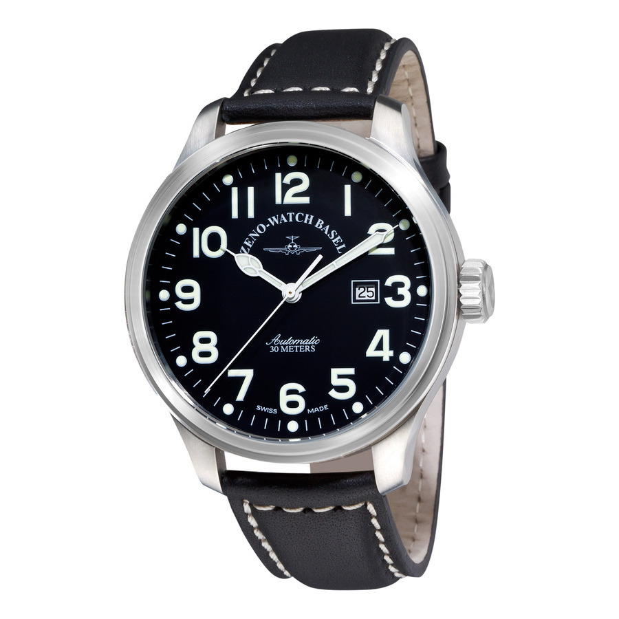Zeno Black Dial Black Leather Strap Mens Watch 8554-A1