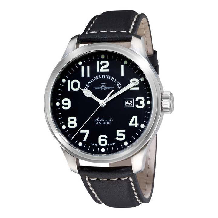 Photo: Zeno Black Dial Black Leather Strap Mens Watch 8554-A1