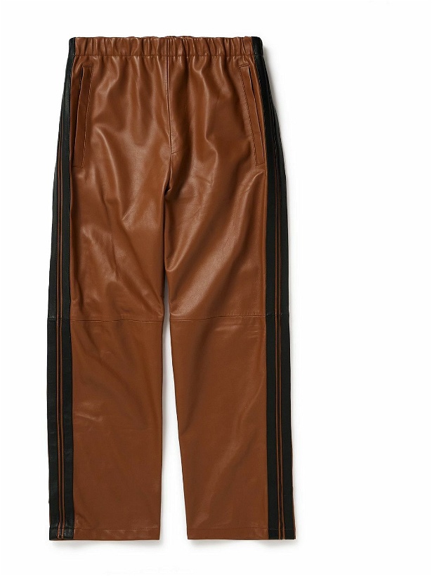 Photo: Marni - Straight-Leg Striped Nappa Leather Trousers - Brown