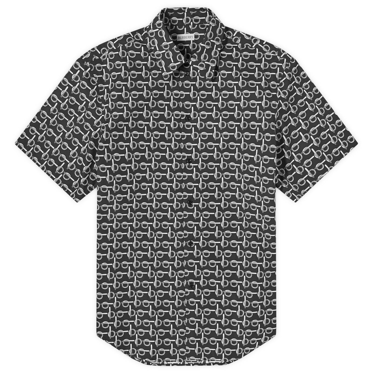 Burberry Men s All Over Print Shirt in Silver Black Burberry