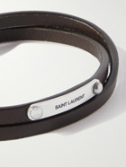 SAINT LAURENT - Cassandre Silver-Tone and Leather Bracelet - Black