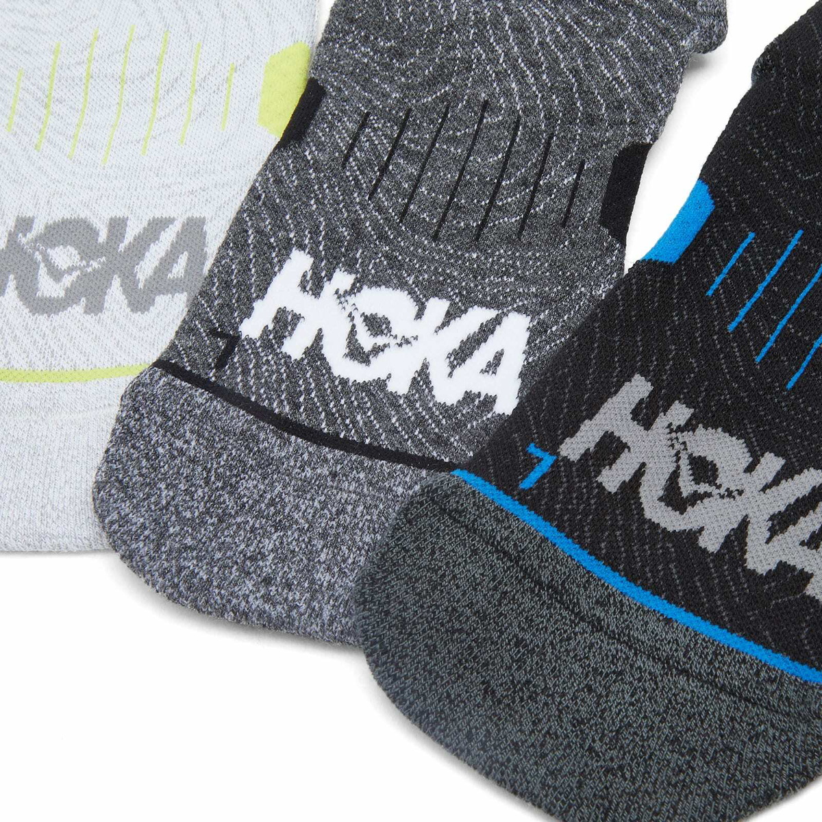 HOKA ONE ONE U Crew Run Sock 3-Pack in White/Black/Grey