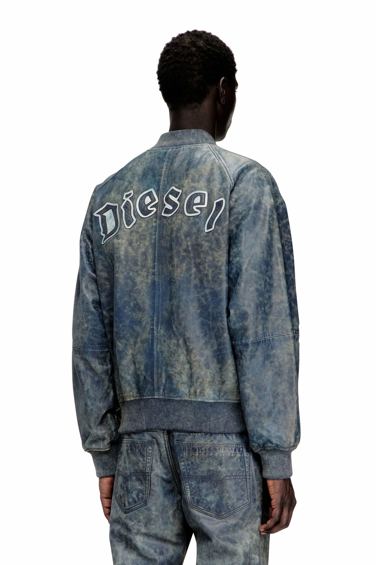 Diesel Bomber jacket in treated leather - Leather jackets Mens in Blue
