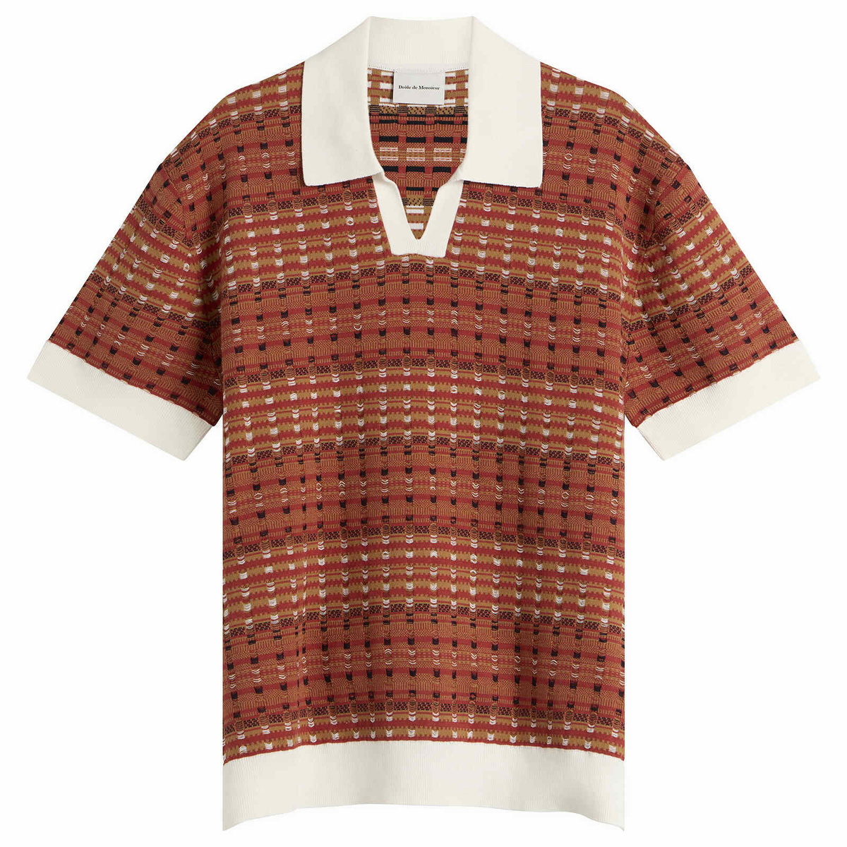 Drôle de Monsieur Men's Knitted Mesh Polo Shirt in Dark Red