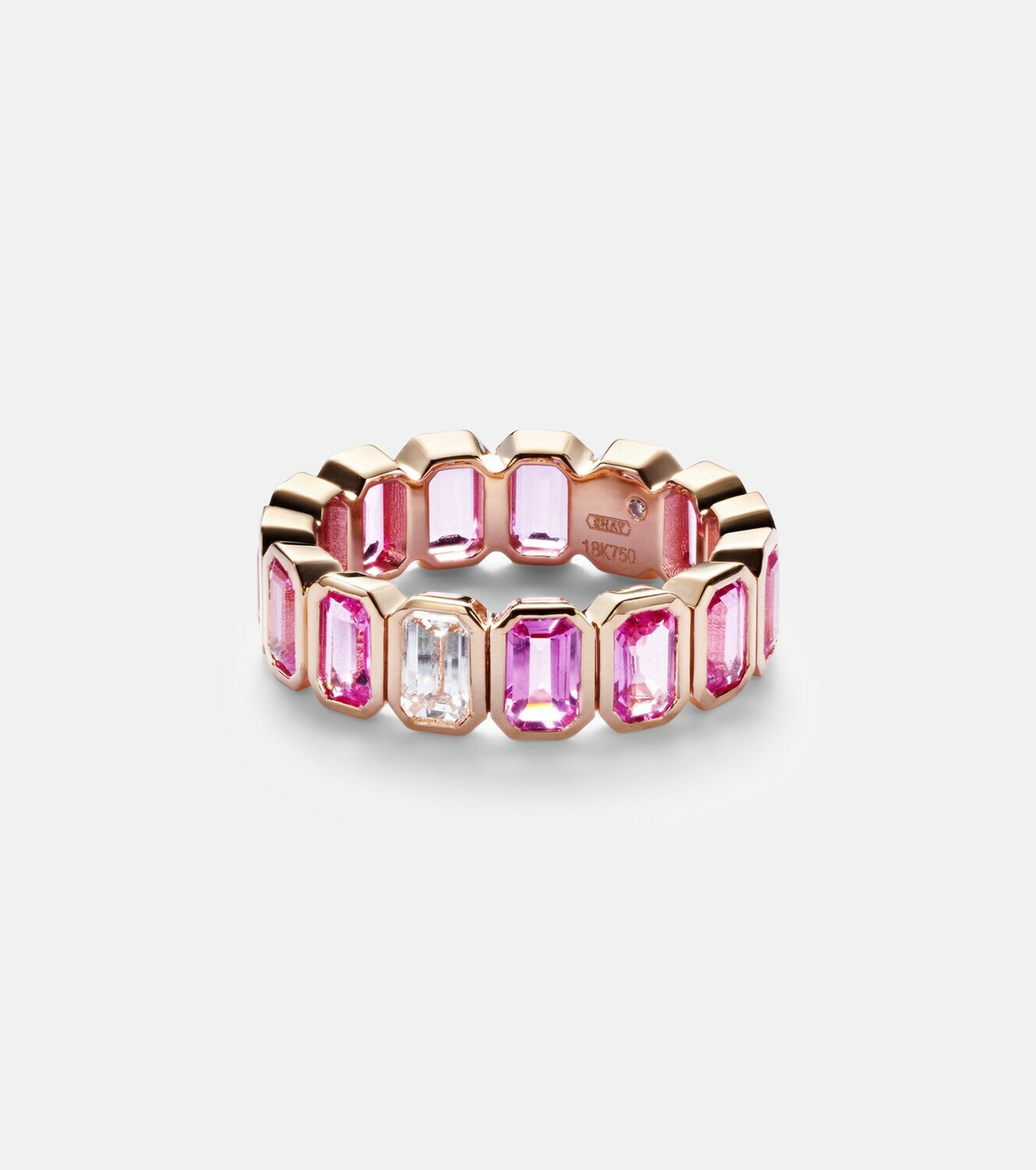 Shay Jewelry 18kt rose gold ring with pink sapphires and diamond
