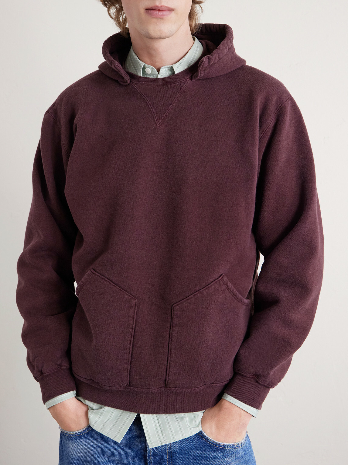 A.PRESSE - Vintage Cotton-Jersey Hoodie - Burgundy
