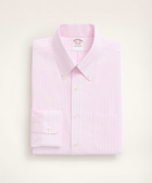 Brooks Brothers Men's Stretch Madison Relaxed-Fit Dress Shirt, Non-Iron Poplin Button-Down Collar Pencil Stripe | Pink
