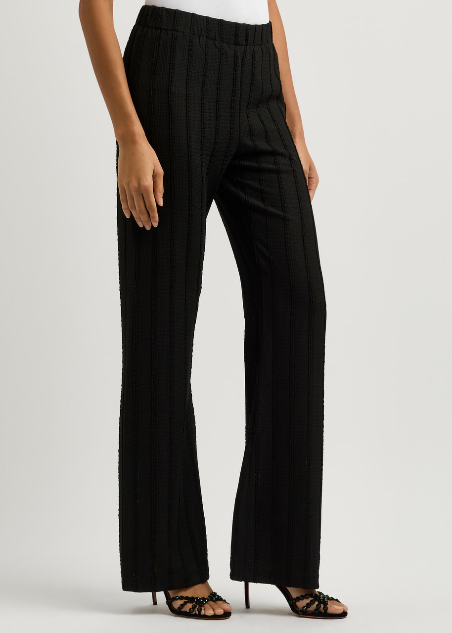 Stine Goya Striped Straight-leg Knitted Trousers Black And White