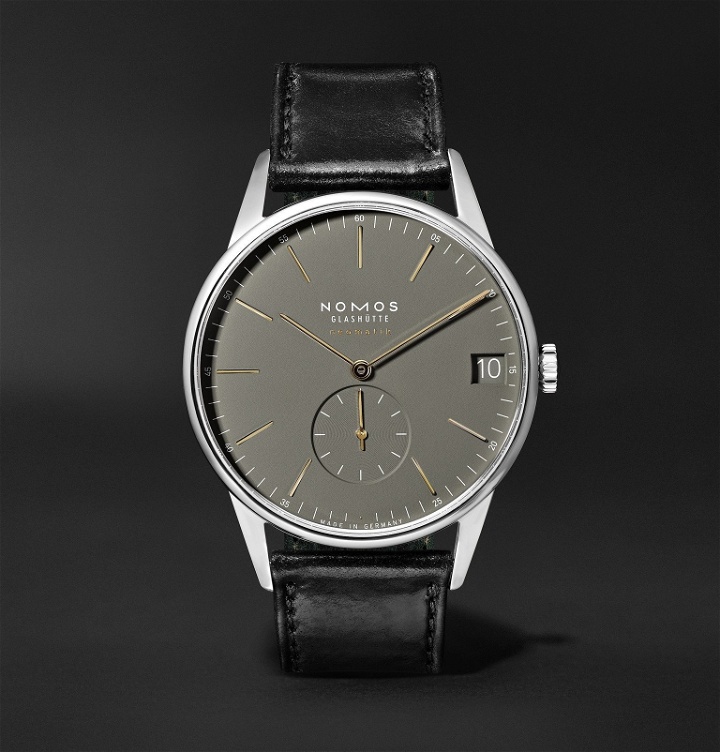 Photo: NOMOS Glashütte - Orion Neomatik Datum Automatic 40.5mm Stainless Steel and Horween Cordovan Leather Watch, Ref. No. 364 - Green