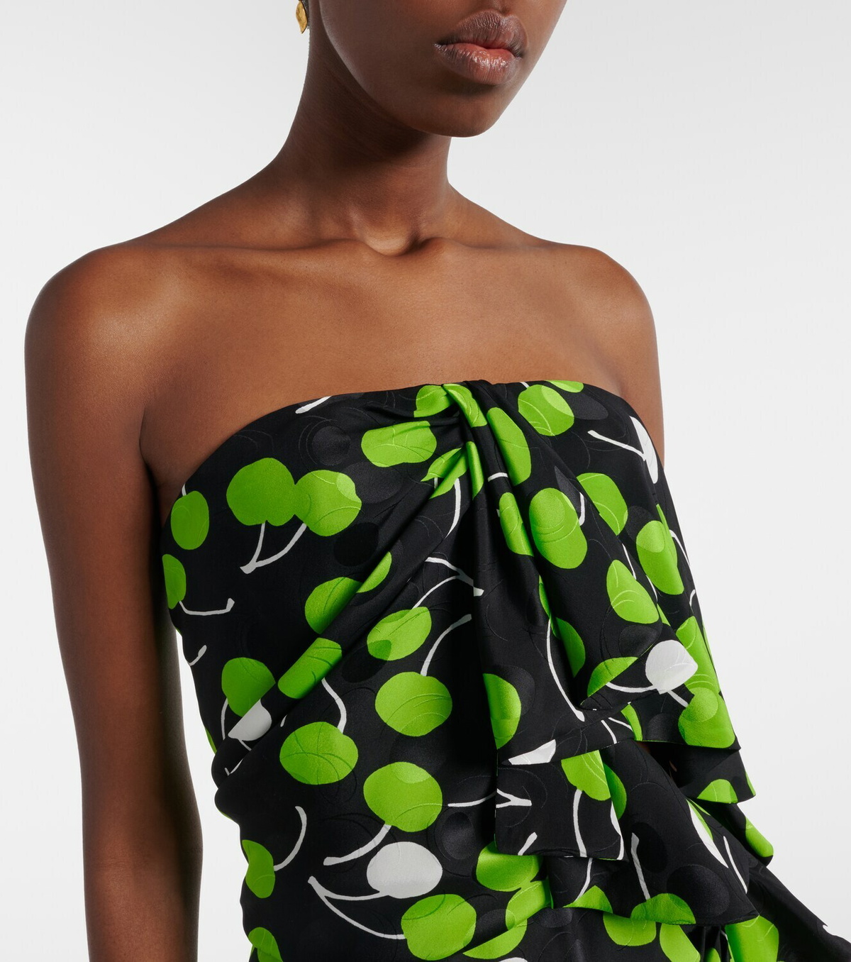 Saint Laurent Ruched printed silk gown
