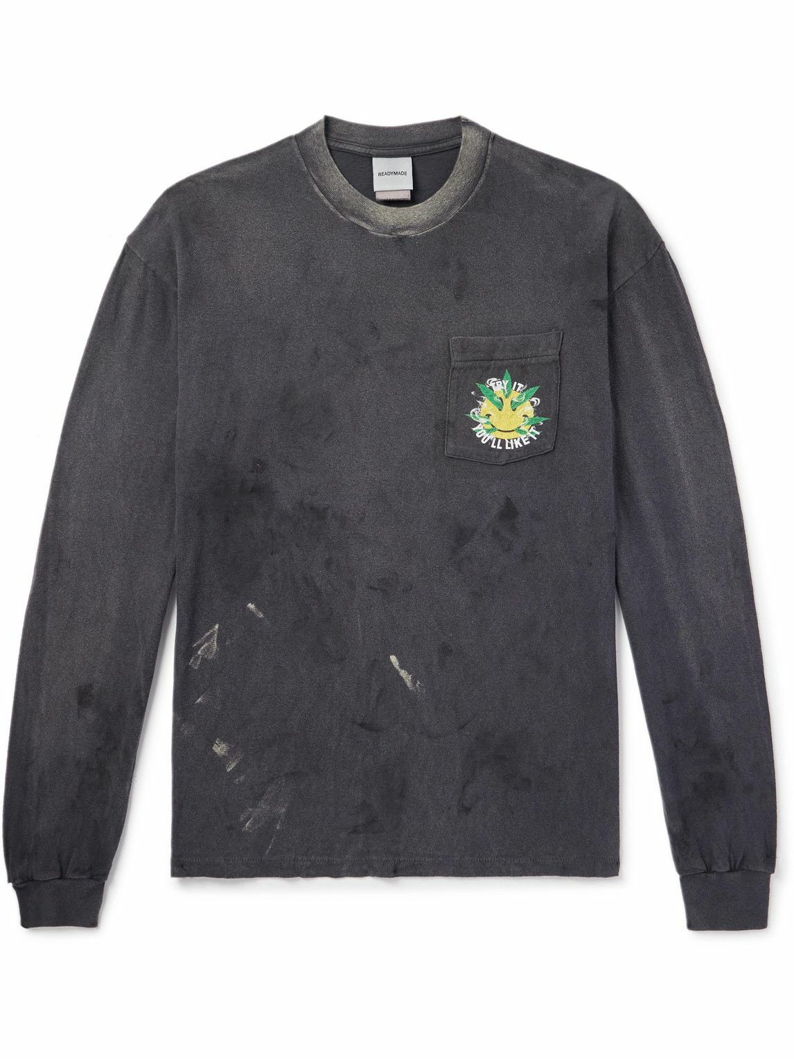 READYMADE - Distressed Printed Cotton-Jersey T-Shirt - Gray