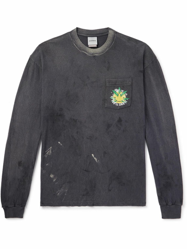 Photo: READYMADE - Distressed Printed Cotton-Jersey T-Shirt - Gray