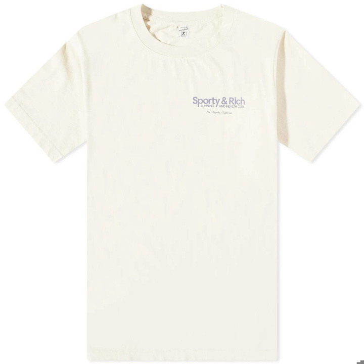 Photo: Sporty & Rich Men's Club T-Shirt in Cream/Faded Lilac