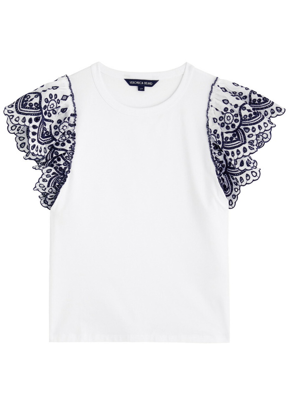 Photo: Veronica Beard Julianka Ruffled Stretch-cotton top White And Blue