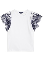 Veronica Beard Julianka Ruffled Stretch-cotton top White And Blue