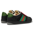 Gucci - Screener Webbing-Trimmed Leather, Suede and Canvas Sneakers - Black