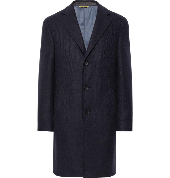 Photo: Canali - Herringbone Wool and Cashmere-Blend Overcoat - Blue