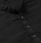 120% - Linen Henley T-Shirt - Black