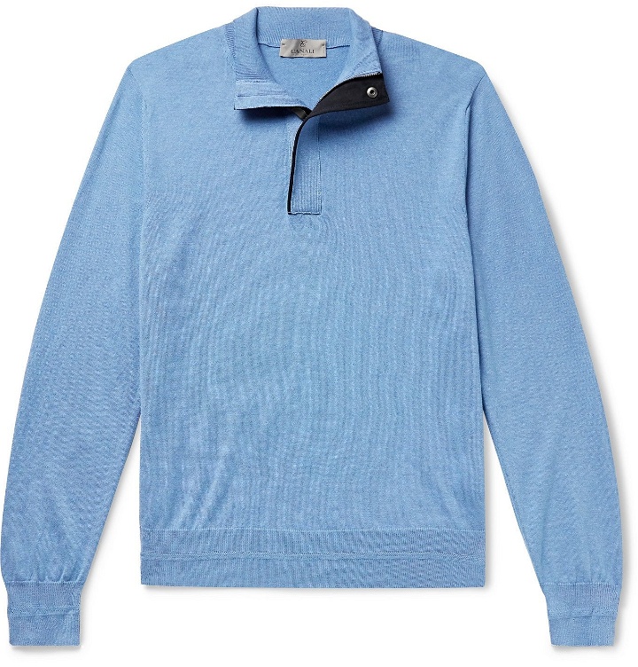 Photo: CANALI - Slim-Fit Cotton Half-Zip Sweater - Blue