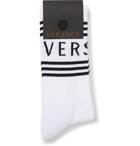 Versace - Logo-Intarsia Stretch Cotton-Blend Socks - White