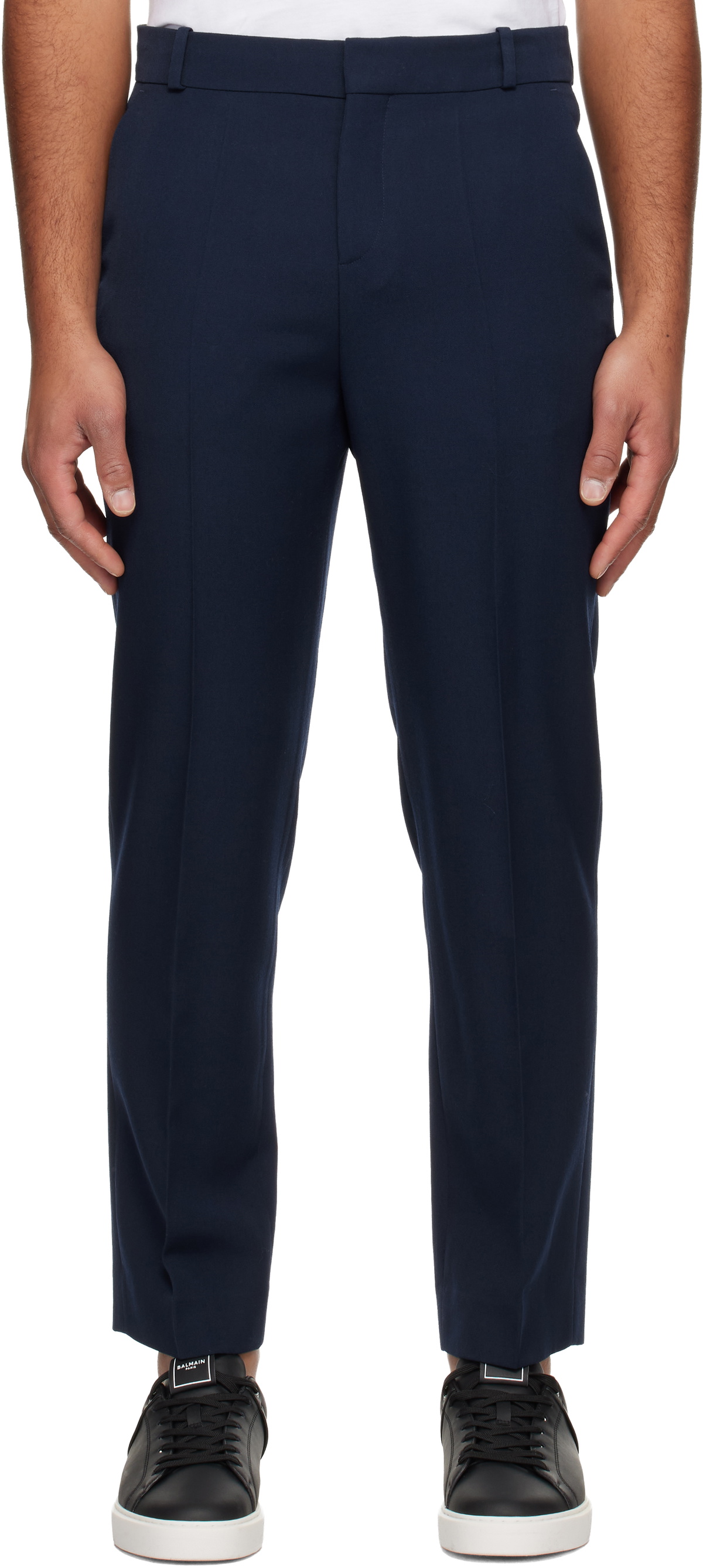 Balmain Navy Straight-Leg Tailored Wool Trousers