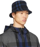 Burberry Black & Blue Wool Check Bucket Hat