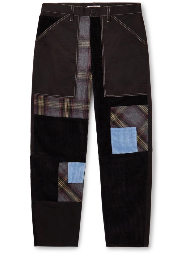 Photo: JW Anderson - Embroidered Patchwork Cotton-Twill, Flannel and Corduroy Trousers - Black