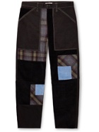 JW Anderson - Embroidered Patchwork Cotton-Twill, Flannel and Corduroy Trousers - Black