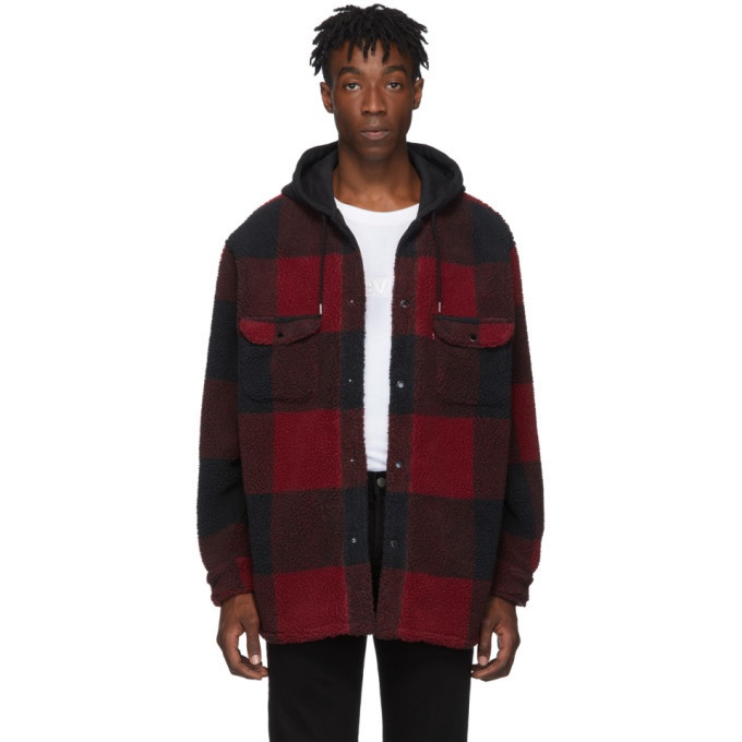 Photo: Levis Black and Red Sherpa Jackson Overshirt